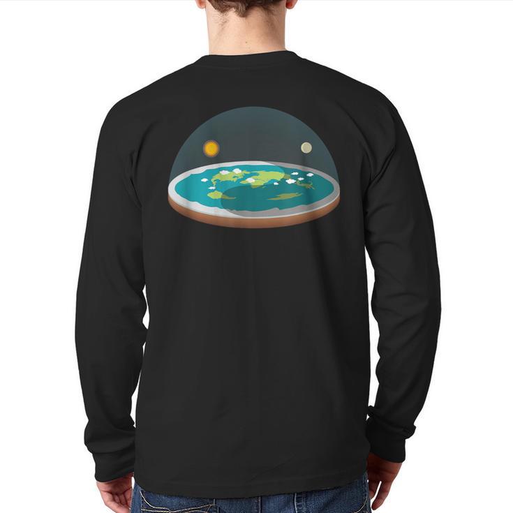 Flat Earth T Map Model Globe Conspiracy Believer Back Print Long Sleeve T-shirt