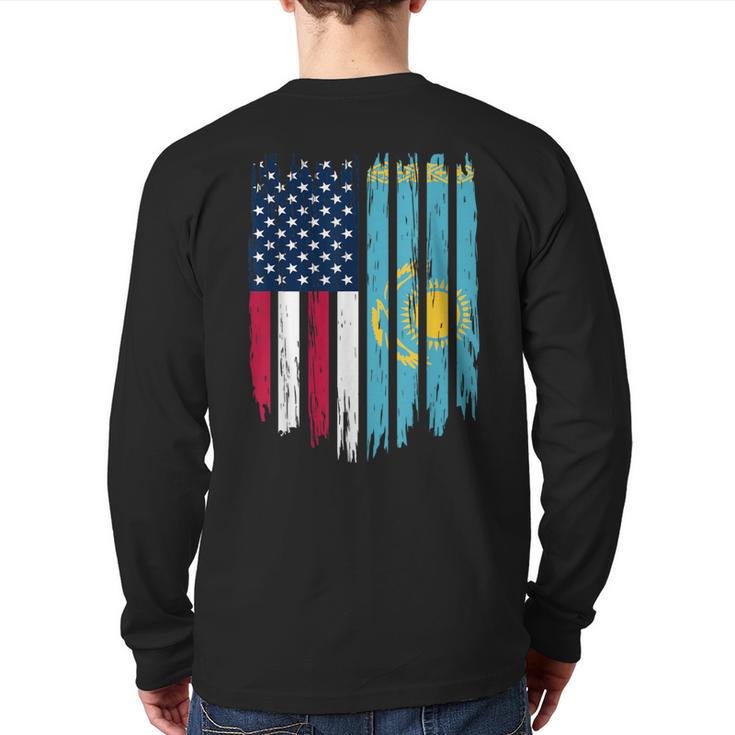 Foreigner Immigrant Usa United States Kazakhstan Flag Back Print Long Sleeve T-shirt