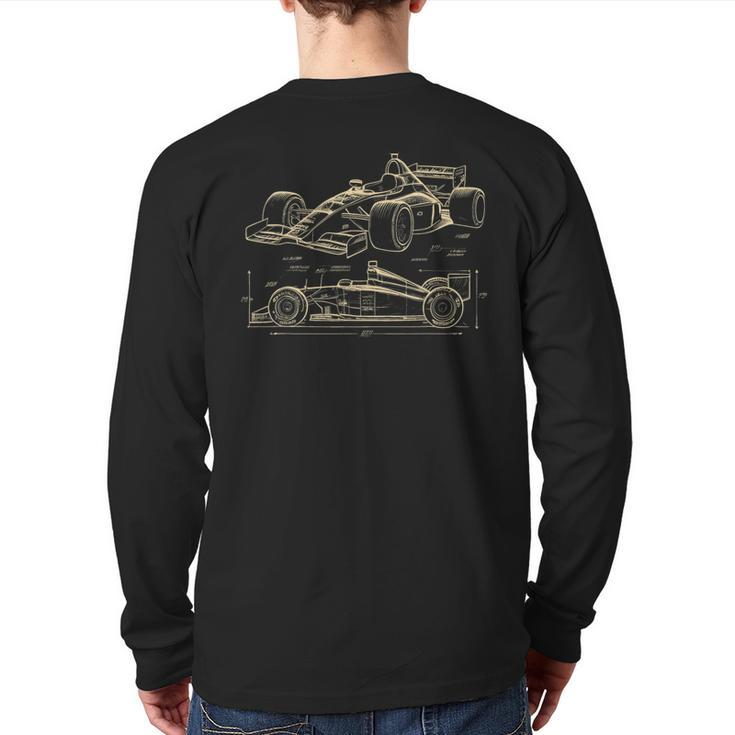Formula Racing Car Silhouette Mechanic Car Guys Back Print Long Sleeve T-shirt