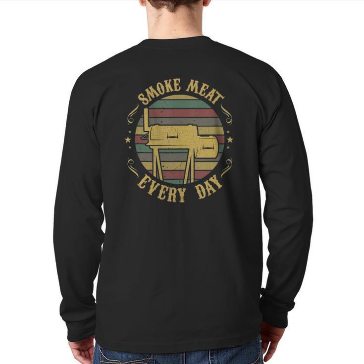 Bbq Pit Accessory Idea For Dad Meat Smoking Back Print Long Sleeve T-shirt