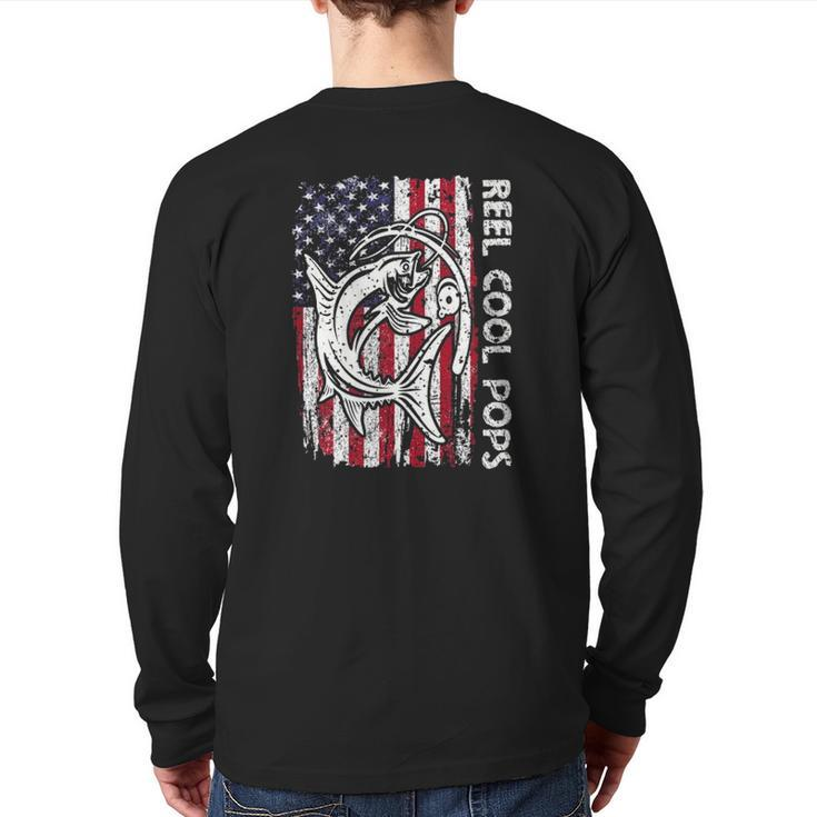 Fishing Grandpa Vintage American Flag Reel Cool Pops Back Print Long Sleeve T-shirt