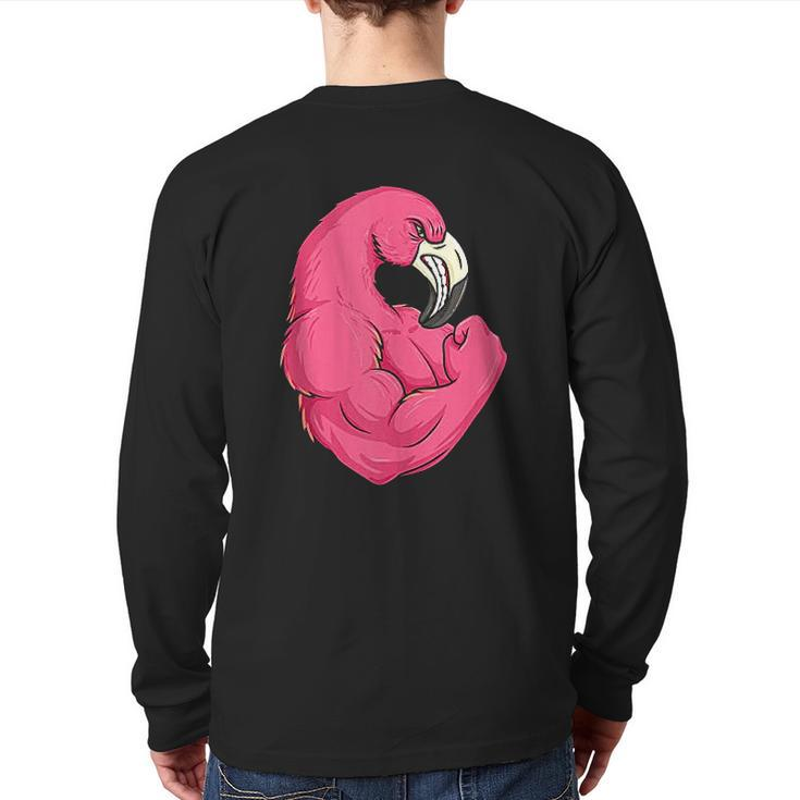 Flamingo Weightlifting Bodybuilder Muscle Back Print Long Sleeve T-shirt