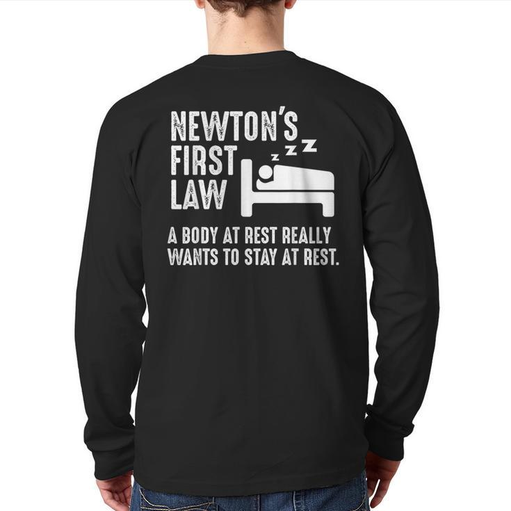 Newton Physics Joke First Law Sleep Gag Back Print Long Sleeve T-shirt