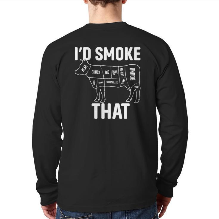 Retro Bbq Party Smoker Chef Dad I'd Smoke That Back Print Long Sleeve T-shirt
