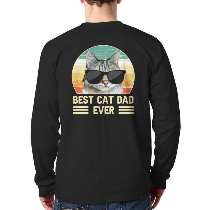 Retro Best Cat Dad Ever Cat With Sunglasses Back Print Long Sleeve T-shirt