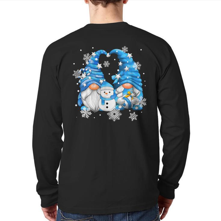 Snowman Gnomies With Snowflakes Cute Winter Gnome Back Print Long Sleeve T-shirt