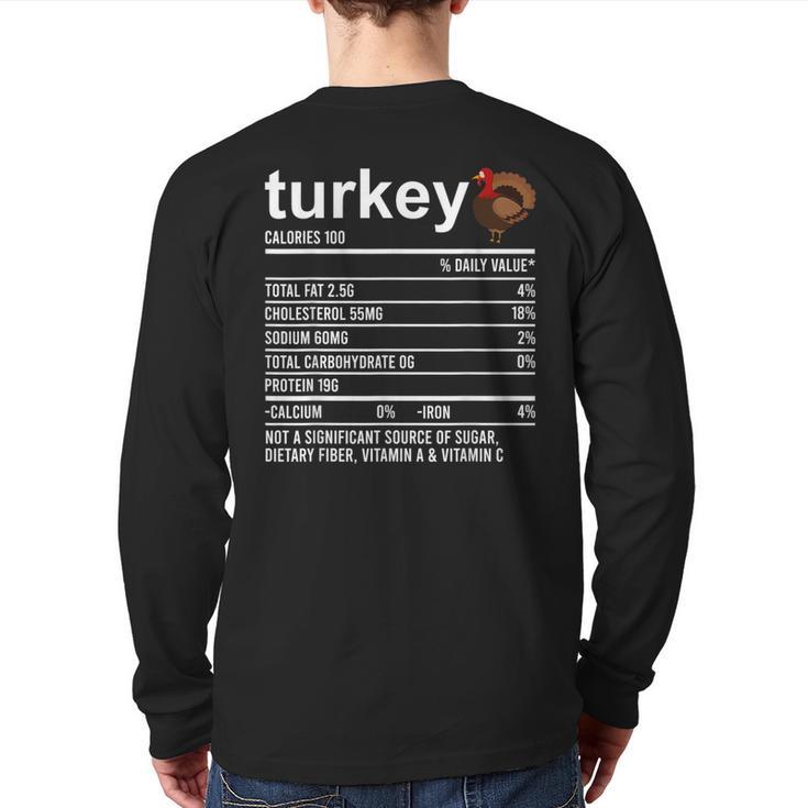 Thanksgiving Food Apparel Turkey Nutrition Fact Foodie Back Print Long Sleeve T-shirt