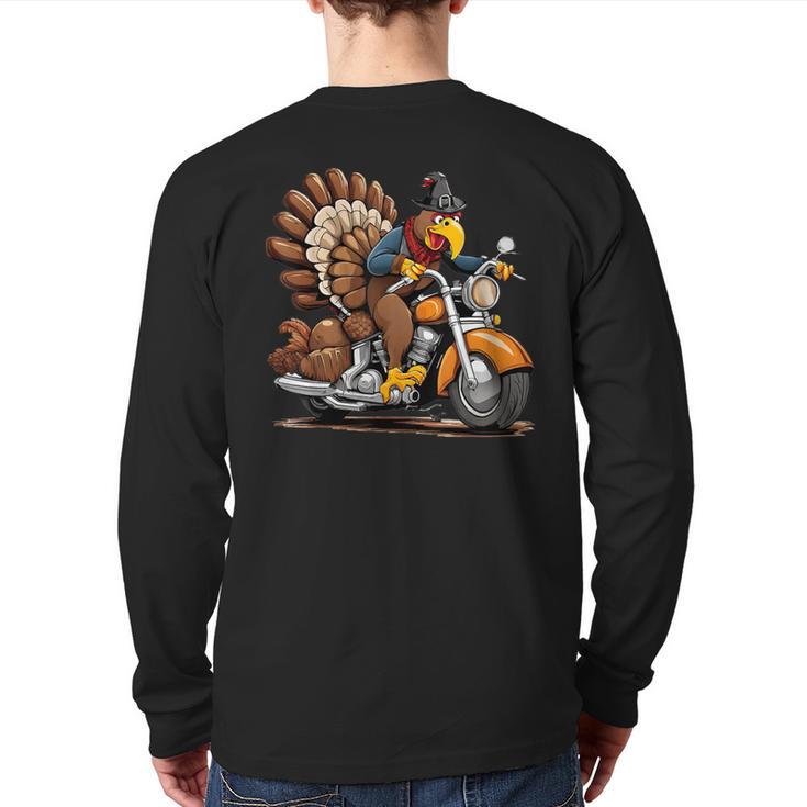 Thanksgiving Turkey On A Motorcycle Back Print Long Sleeve T-shirt