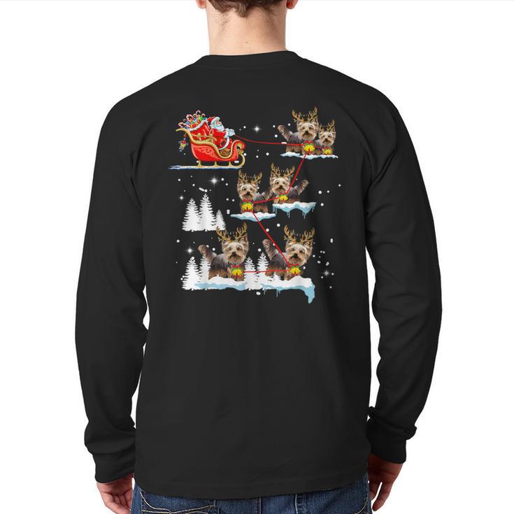 Yorkie Christmas Pajama Santa Reindeer Back Print Long Sleeve T-shirt