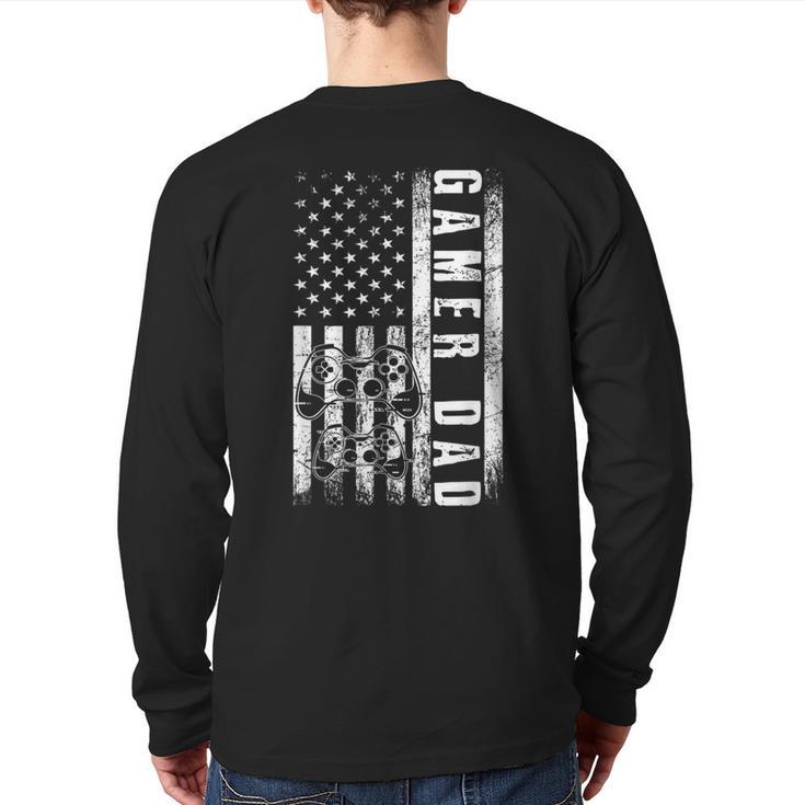 Gamer Dad American Flag Video Gaming Father's Day Back Print Long Sleeve T-shirt
