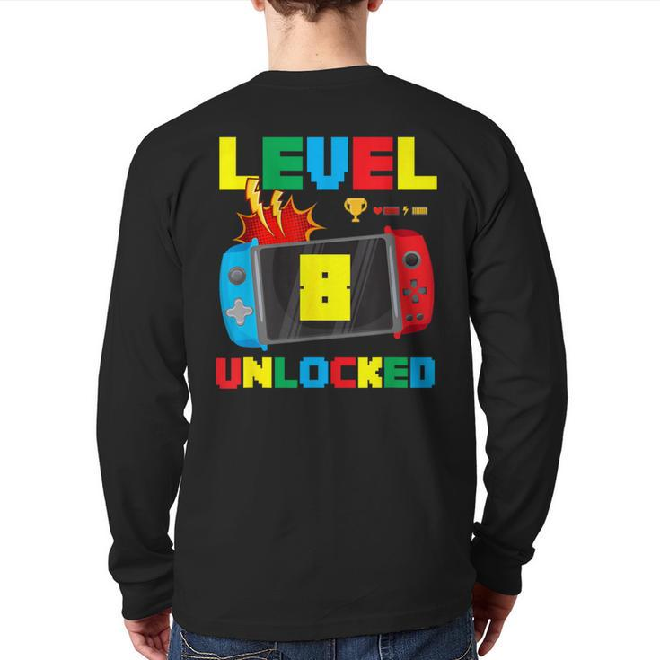 Gamer It's My 8Th Birthday Level 8 Unlocked Video Gaming Back Print Long Sleeve T-shirt