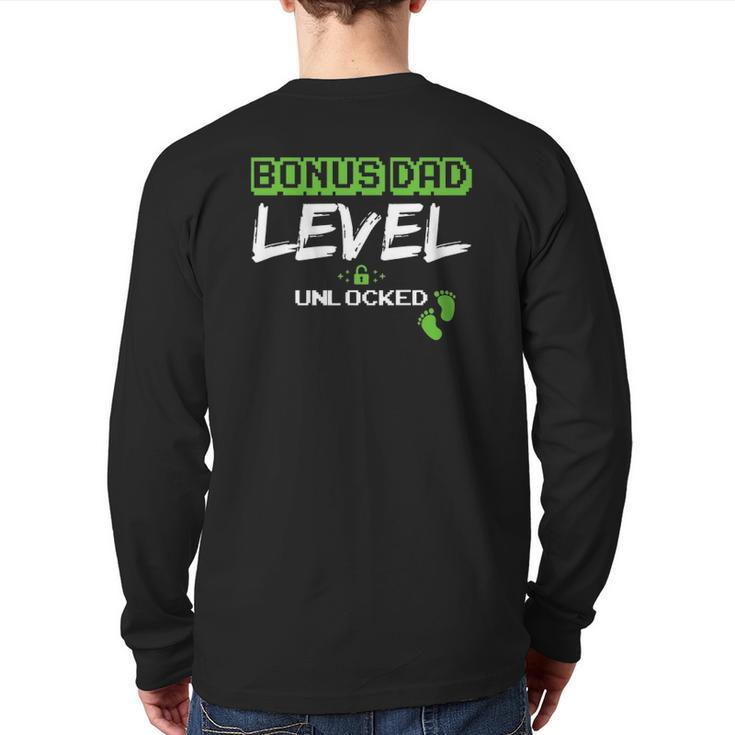 Gaming Bonus Dad Level Unlocked Leveled Up Daddy Video Game Back Print Long Sleeve T-shirt