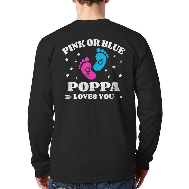 Gender Reveal Poppa Baby Shower Dad Pregnancy Announcement Back Print Long Sleeve T-shirt