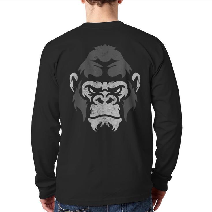 Gorilla Face Intelligent Apes Largest Primates Gorilla Back Print Long Sleeve T-shirt