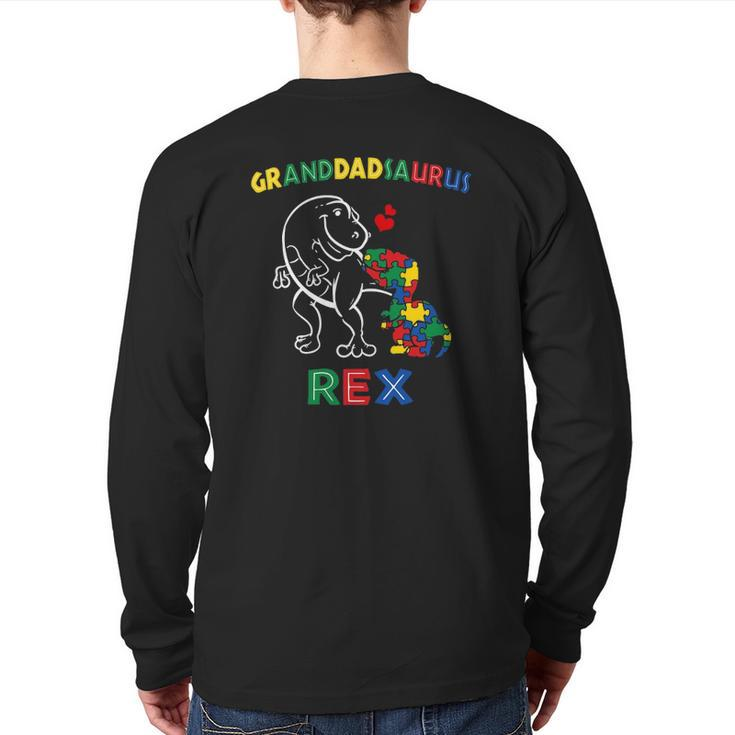 Granddadsaurus Autism Awareness Granddad Dinosaur Grandpa Back Print Long Sleeve T-shirt