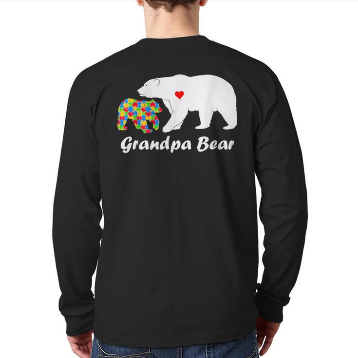 Grandpa Bear Autism Awareness Pop Pop Love Support Kids Back Print Long Sleeve T-shirt