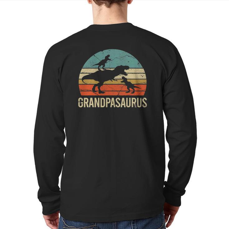 Grandpa Dinosaur  Grandpasaurus 2 Two Grandkids Back Print Long Sleeve T-shirt