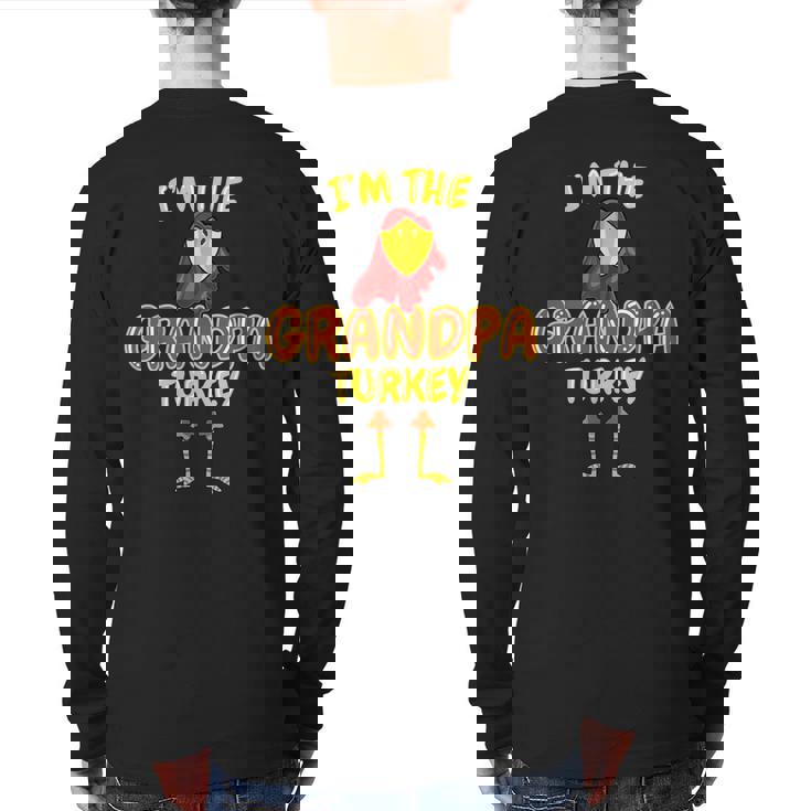 Grandpa Turkey Matching Family Pjs Outfit Thanksgiving Back Print Long Sleeve T-shirt