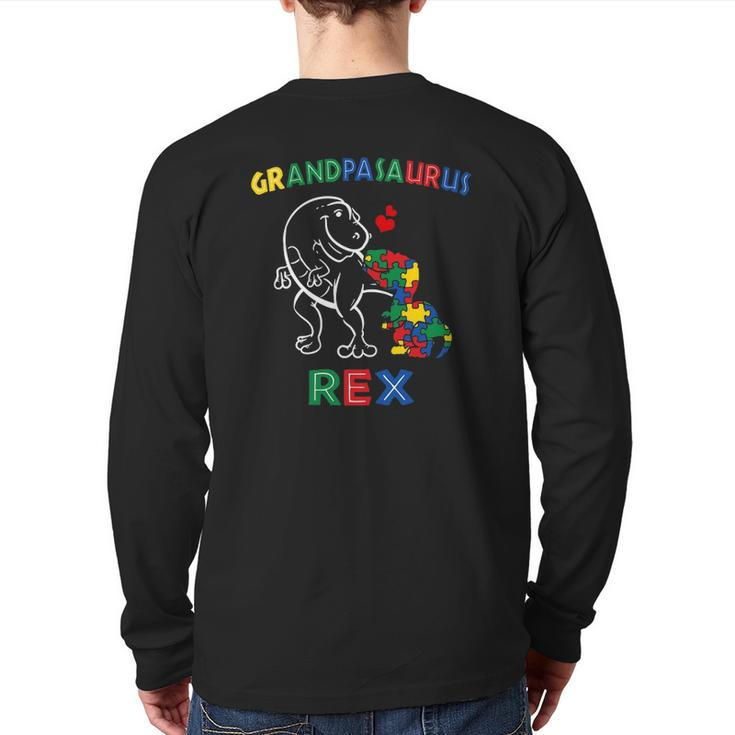 Grandpasaurus Autism Awareness Grandpa Dinosaur Grandfather Back Print Long Sleeve T-shirt