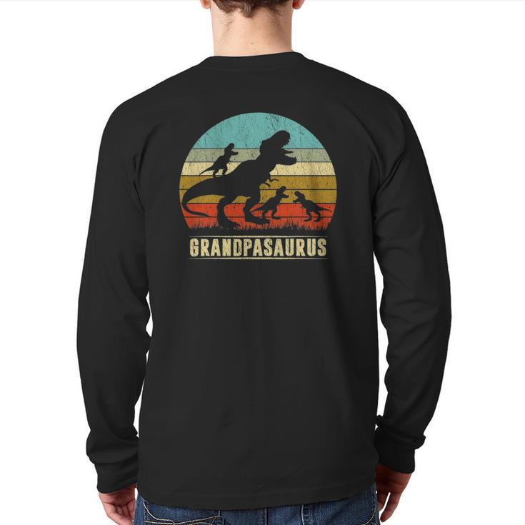 Grandpasaurus Rex Grandpa Dinosaur 3 Three Kids Father's Day Back Print Long Sleeve T-shirt