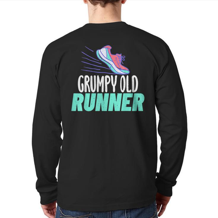 Grumpy Old Runner Grandpa Marathon Runner Back Print Long Sleeve T-shirt