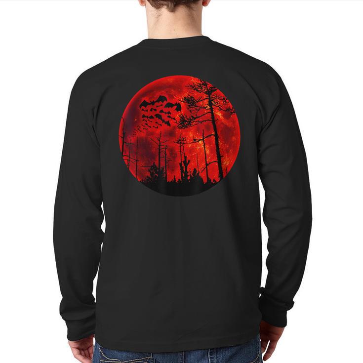 Grunge Bats Flying Gothic Blood Red Moon Back Print Long Sleeve T-shirt