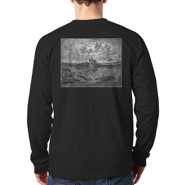 Gustave Dore Don Quixote Engraving Artwork Monochrome Back Print Long Sleeve T-shirt