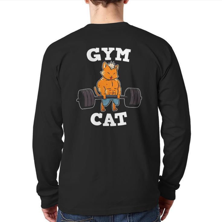 Gym Cat Fitness Deadlift Weights Exercise Kitten Idea Back Print Long Sleeve T-shirt