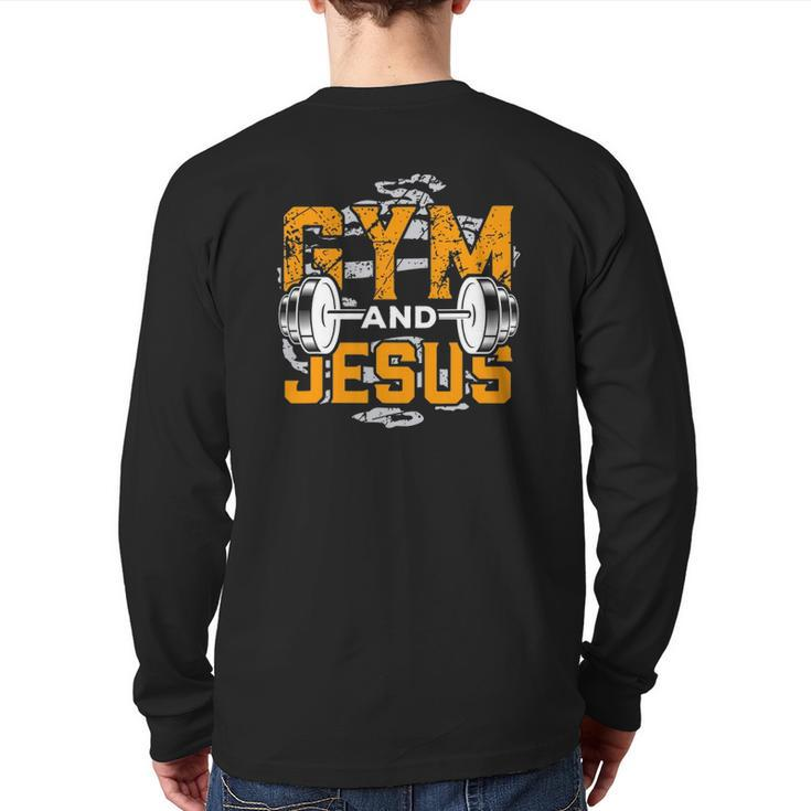 Gym And Jesus Jesus Workout Jesus Christian Fitness Back Print Long Sleeve T-shirt