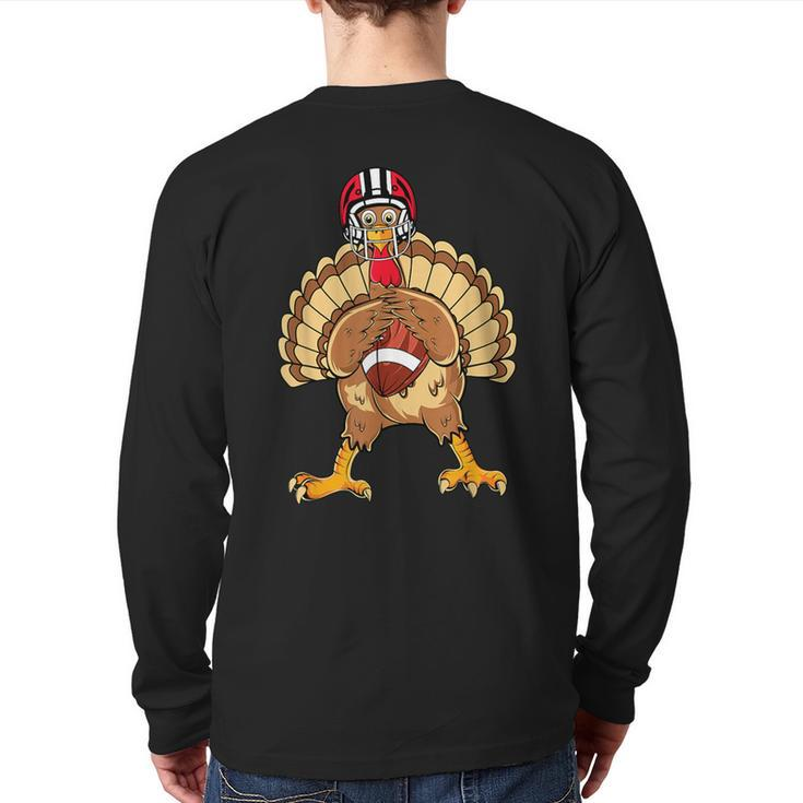 Happy Thanksgiving Turkey Playing Football Dad Boys Back Print Long Sleeve T-shirt