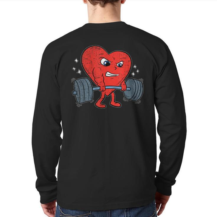 Heart Lifting Workout Valentines Day Cool Gym Bodybuilding Back Print Long Sleeve T-shirt