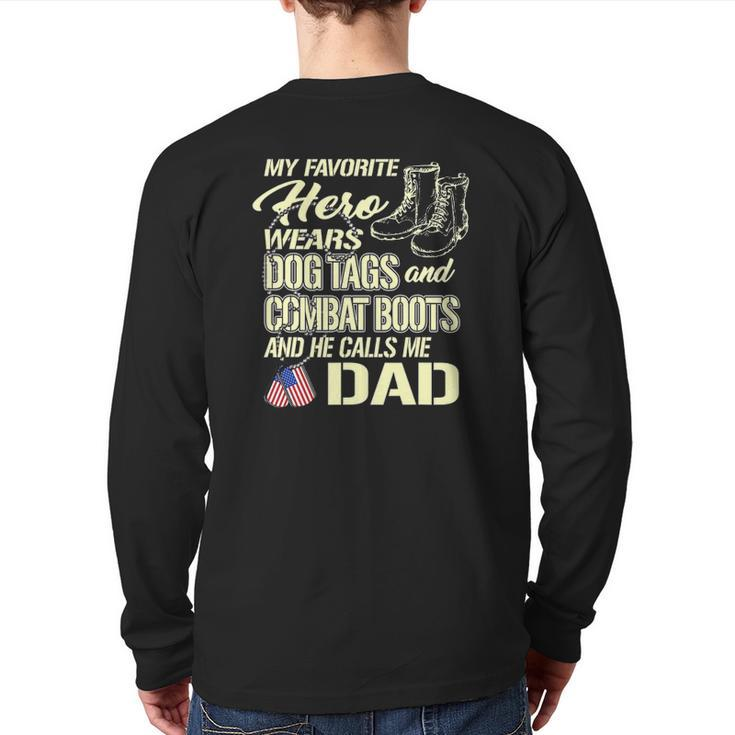Hero Wears Dog Tags Combat Boots Proud Army Dad Father Back Print Long Sleeve T-shirt