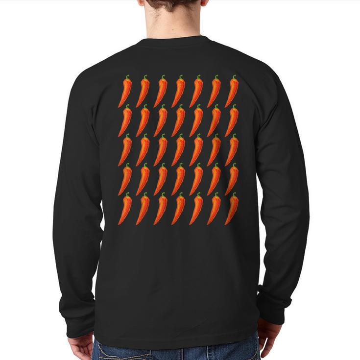 Hot Repeating Chili Pepper Pattern For Spicy Food Lover Back Print Long Sleeve T-shirt