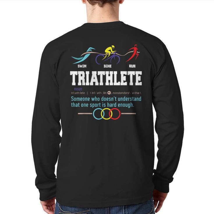 Humorous Triathlon Sports Cycling Running Back Print Long Sleeve T-shirt