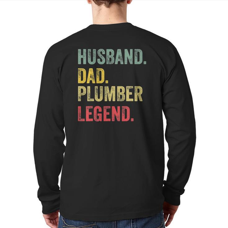 Husband Dad Plumber Legend Vintage Retro Back Print Long Sleeve T-shirt