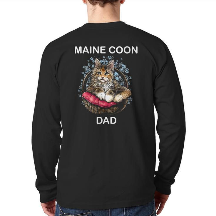 Illustration Art Of Maine Coon Cat For Mens Dad Daddy Father Back Print Long Sleeve T-shirt