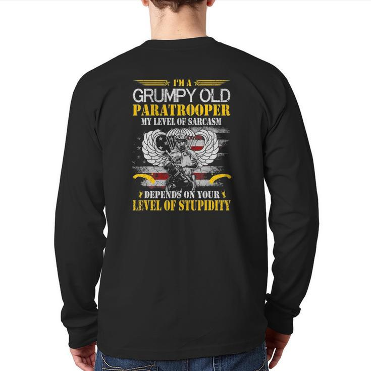 I'm A Grumpy Old Paratrooper Flag T Veterans Day Back Print Long Sleeve T-shirt