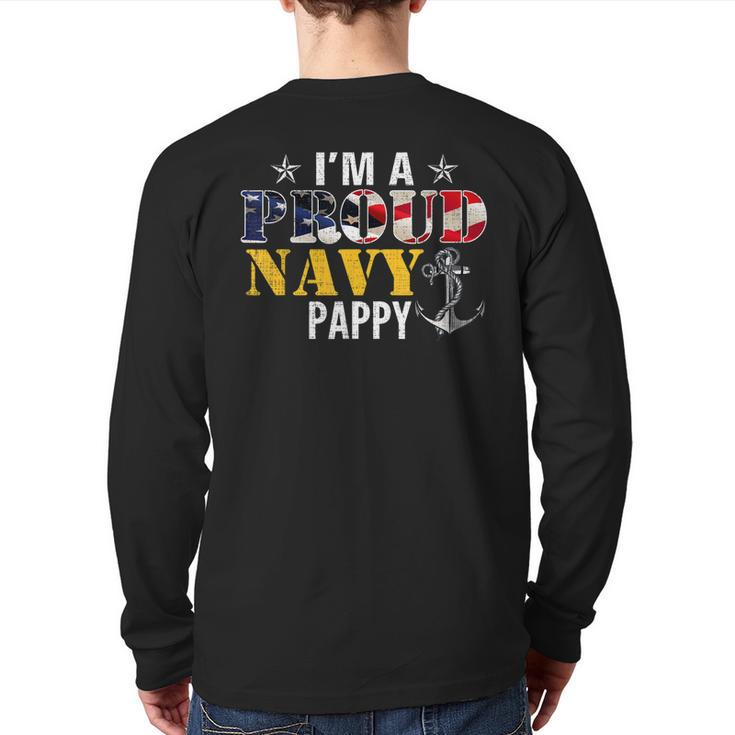 I'm A Proud Navy Pappy American Flag Military Veteran Back Print Long Sleeve T-shirt