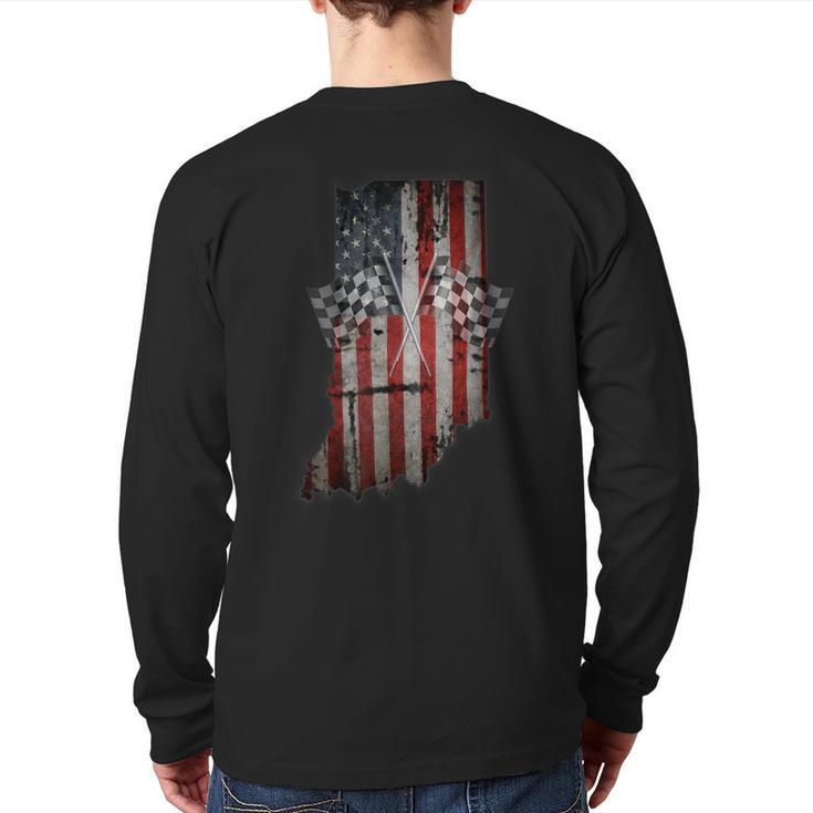 IndianaDistressed Look Checkered Flag Back Print Long Sleeve T-shirt