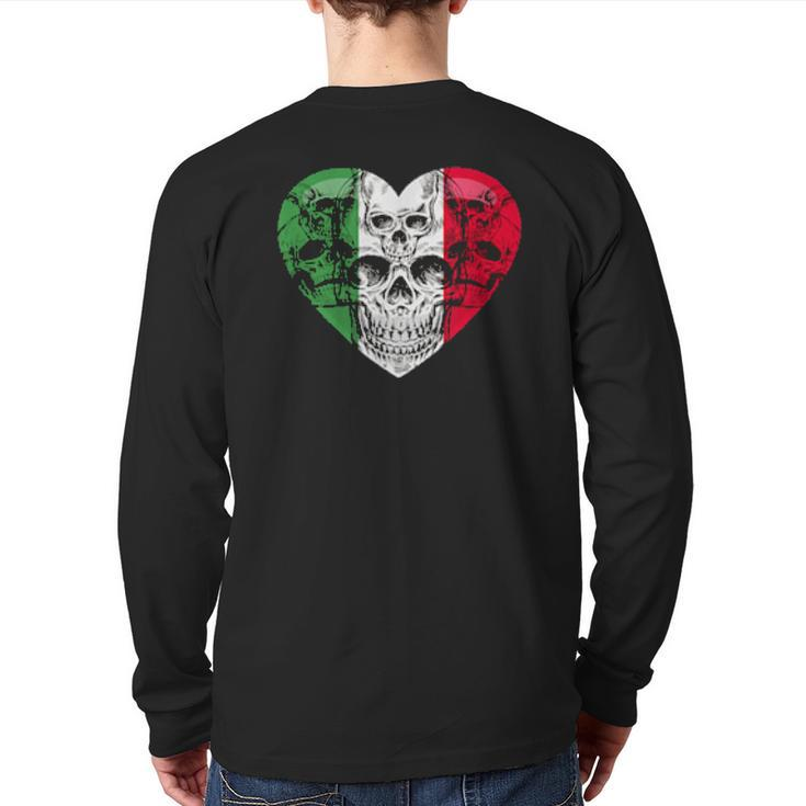 Italia Heart Fan Jersey Italy Flag With Skulls Back Print Long Sleeve T-shirt