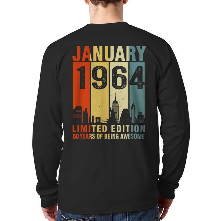 January 1964 60 Years Of Being Awesome Vintage Back Print Long Sleeve T-shirt