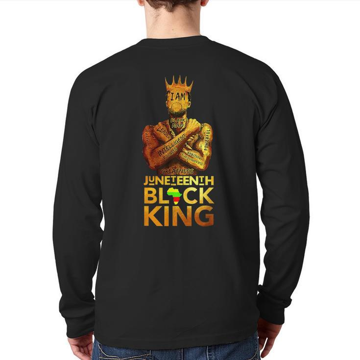 Junenth Black King Melanin Dad Fathers Day Black Afro Back Print Long Sleeve T-shirt