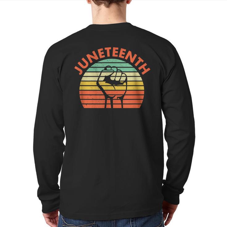 Junenth Raised Fist Vintage Striped Style Back Print Long Sleeve T-shirt