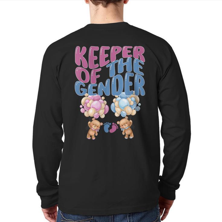 Keeper Of The Gender Reveal T Cute Baby Bear Balloons Back Print Long Sleeve T-shirt