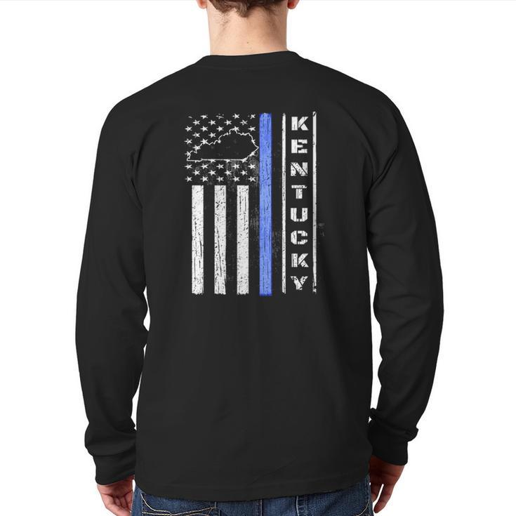 Kentucky Thin Blue Line Police Flag Cop Men Dad Back Print Long Sleeve T-shirt