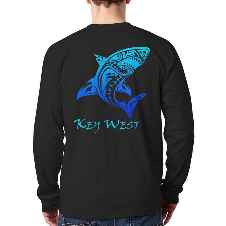 Key West Tribal Shark Polynesian Tattoo Style Vacation Back Print Long Sleeve T-shirt