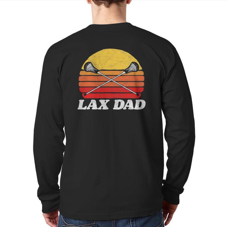 Lax Dad Vintage X Crossed Lacrosse Sticks 80S Sunset Retro Back Print Long Sleeve T-shirt