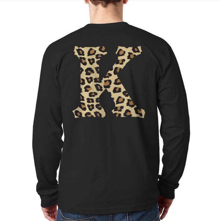 Leopard Cheetah Print Letter K Initial Rustic Monogram Back Print Long Sleeve T-shirt