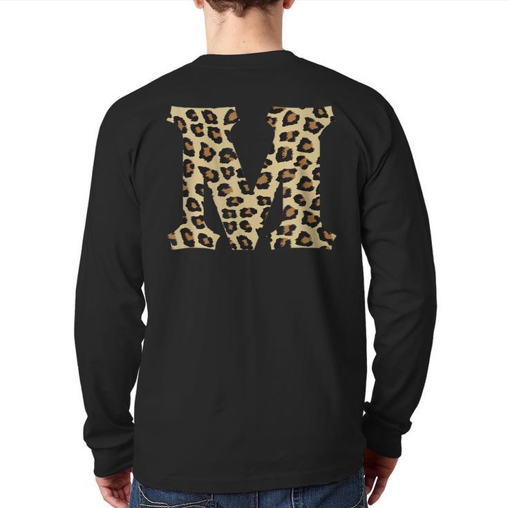 Leopard Cheetah Print Letter M Initial Rustic Monogram Back Print Long Sleeve T-shirt