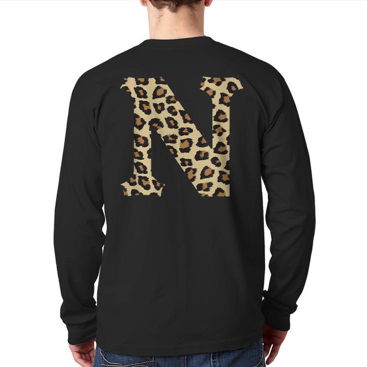 Leopard Cheetah Print Letter N Initial Rustic Monogram Back Print Long Sleeve T-shirt